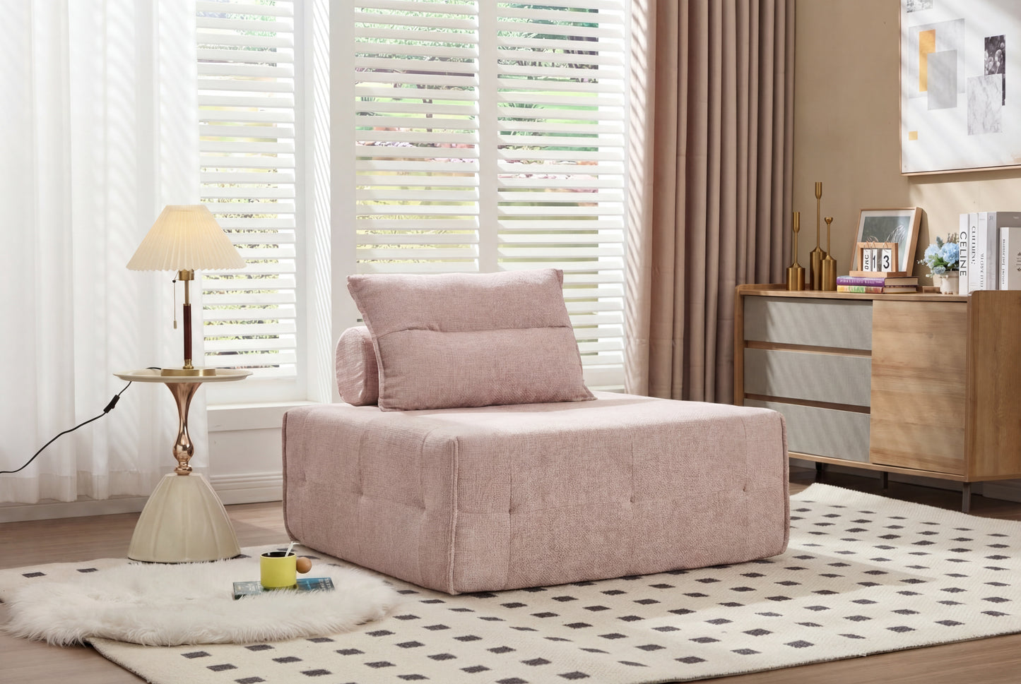 Modular Sectional Sofa with Adjustable Backrest - 39.37" Pink