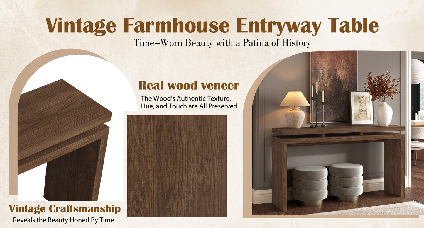 Antique Brown Farmhouse Console Table - Retro Wooden Entryway Design
