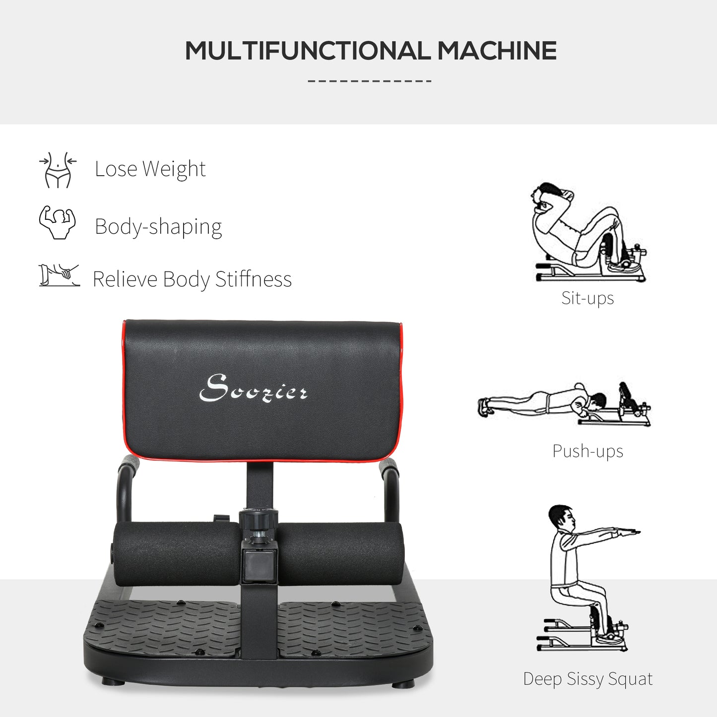 3-in-1 Padded Push Up Sit Up Squat Machine - Home Gym Fitness Equipment