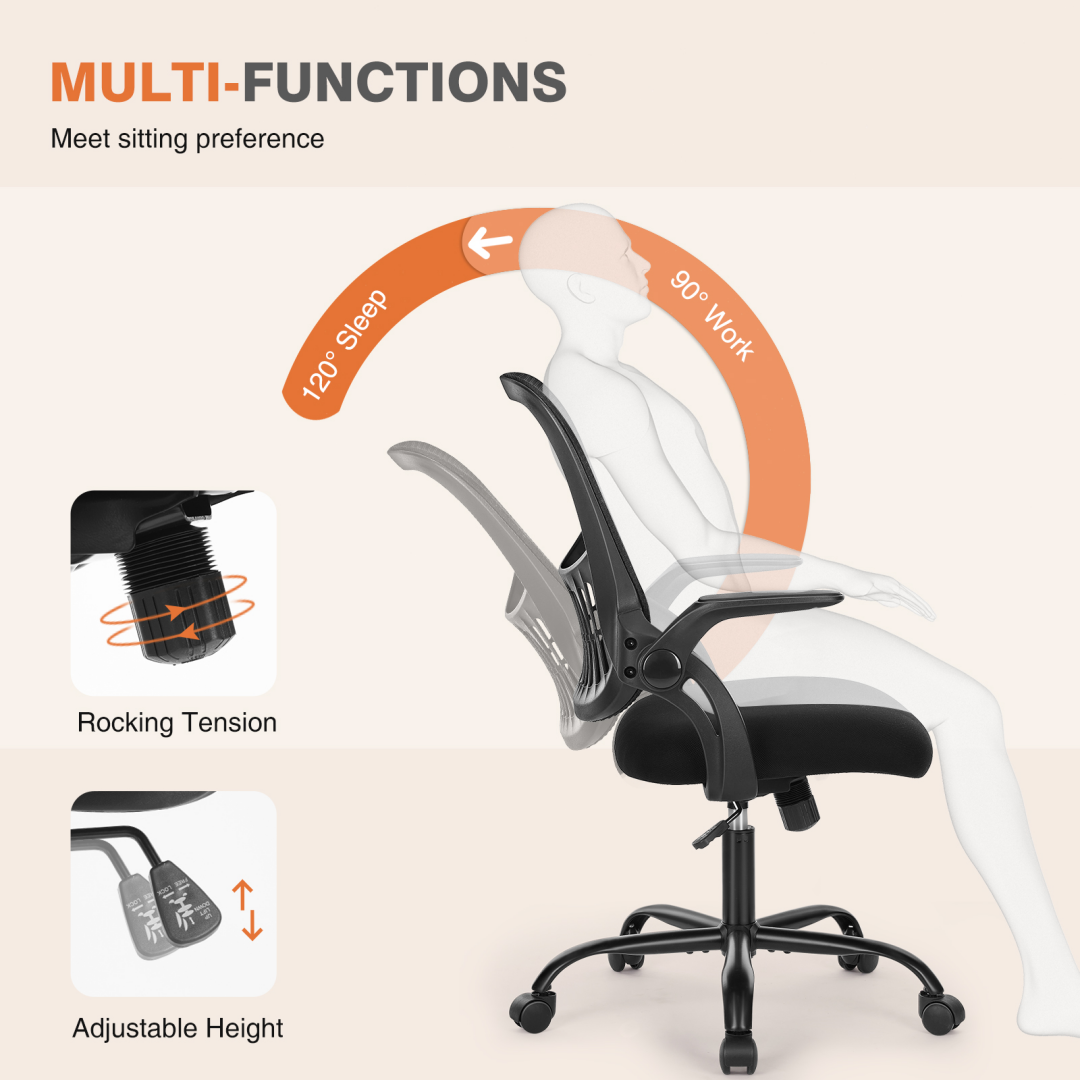 Ergonomic Mid Back Office Chair with Lumbar Support - Black
