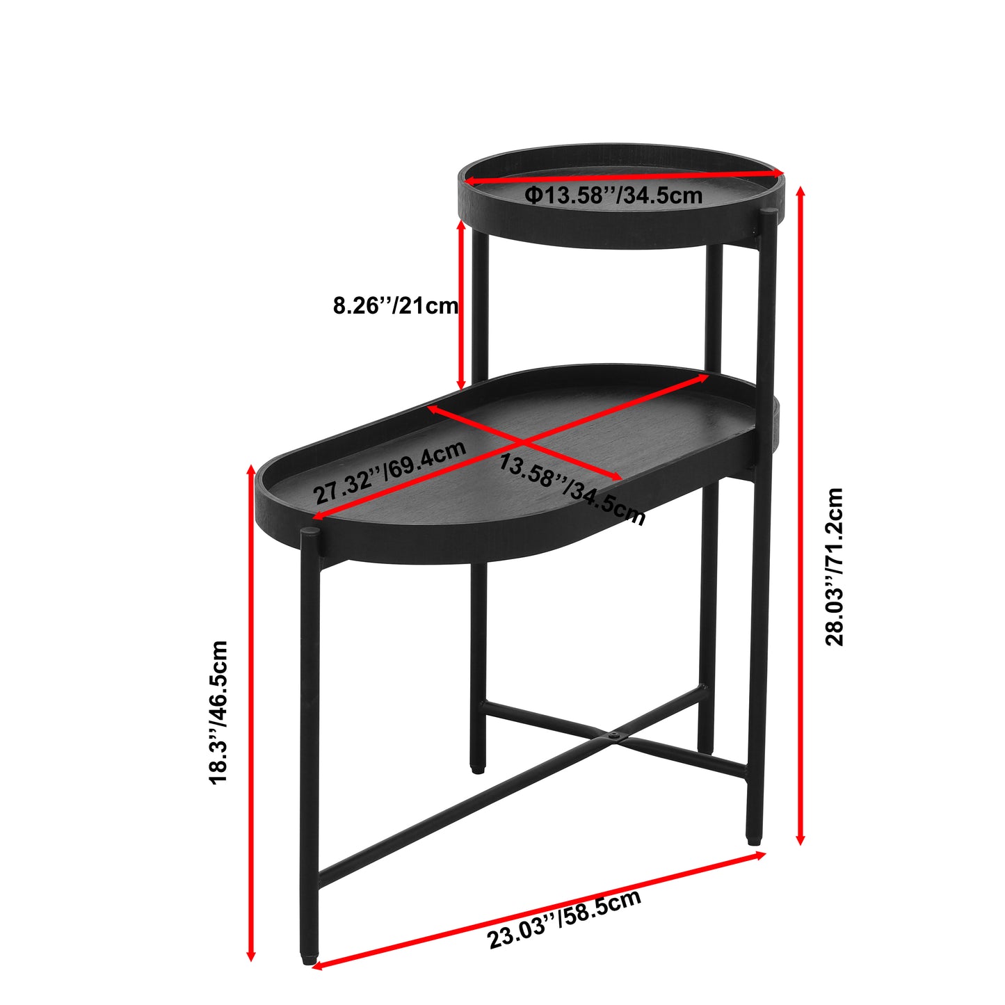 2-Tier Black Side Table with Storage - Metal Frame & Wood Design