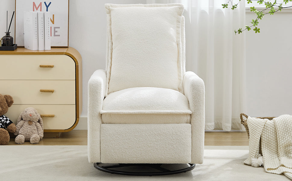 Swivel Rocker Recliner Chair - Teddy Fleece in White