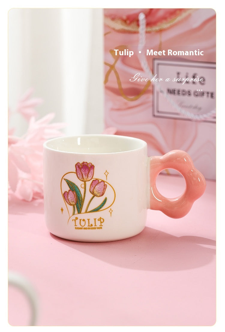 Ceramic Tulip Glass Cup with Bunny Pendant and Gift Card, 301-400ml