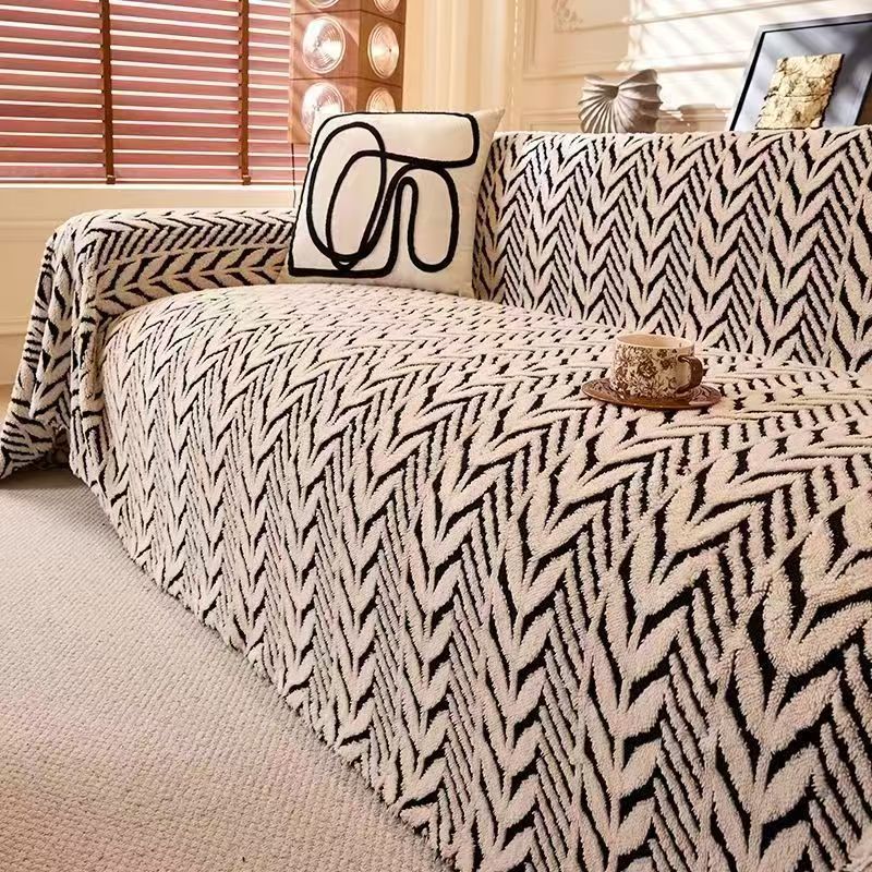 Thick Plush Sofa Cover Cloth Winter Sofa Cushion Protector - Geometric Pattern