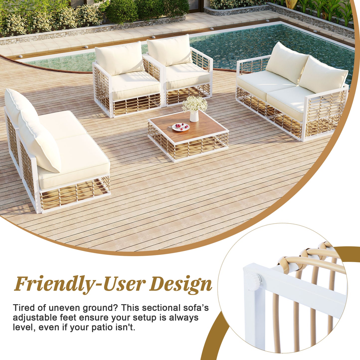 Modern Minimalist 7-Piece Metal Patio Sectional Sofa Set - White