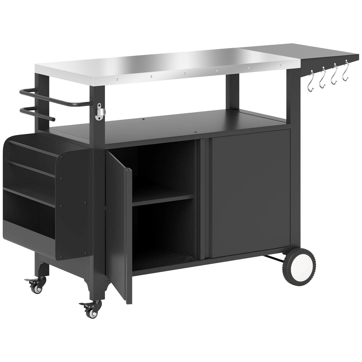 Outdoor Grill Cart with Stainless Steel Top & Foldable Side Table