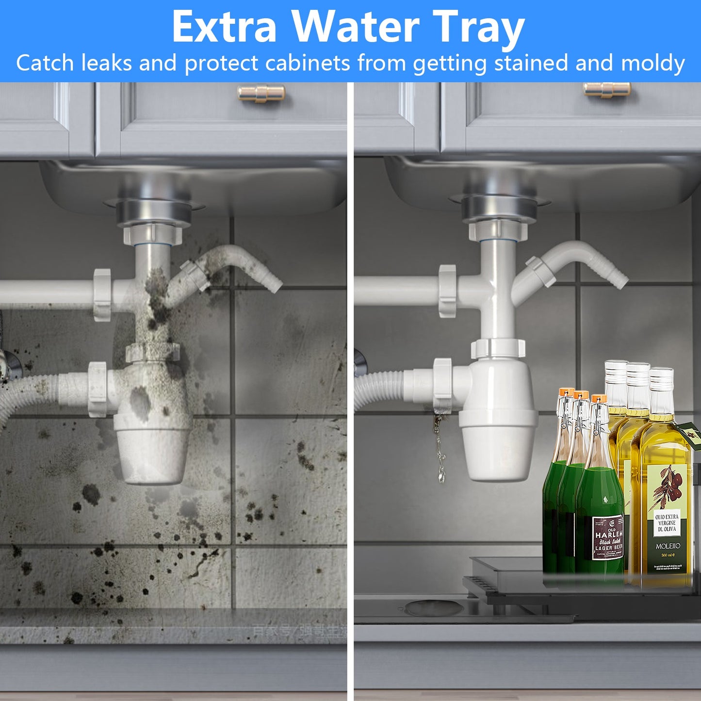 2-Tier Under Sink Organizer with Sliding Drawer - L-Shaped