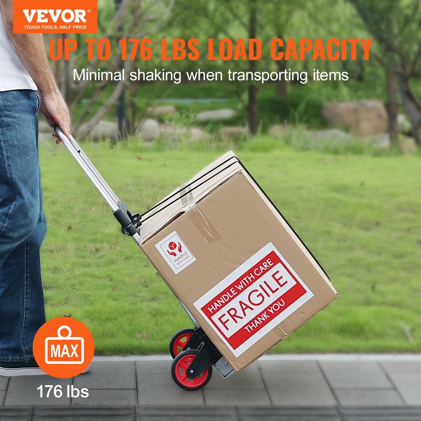 Heavy-Duty Aluminum Folding Hand Truck with 176 Lb Capacity - Silver