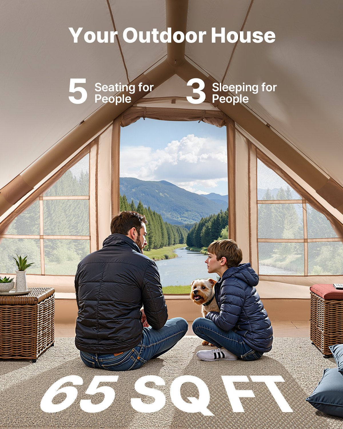 Inflatable Camping Tent for 3-5 People with Canopy & Pump - Waterproof & Easy Setup