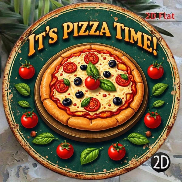 Pizza Time Decorative Tin Sign - Retro Wall Art 8x8in