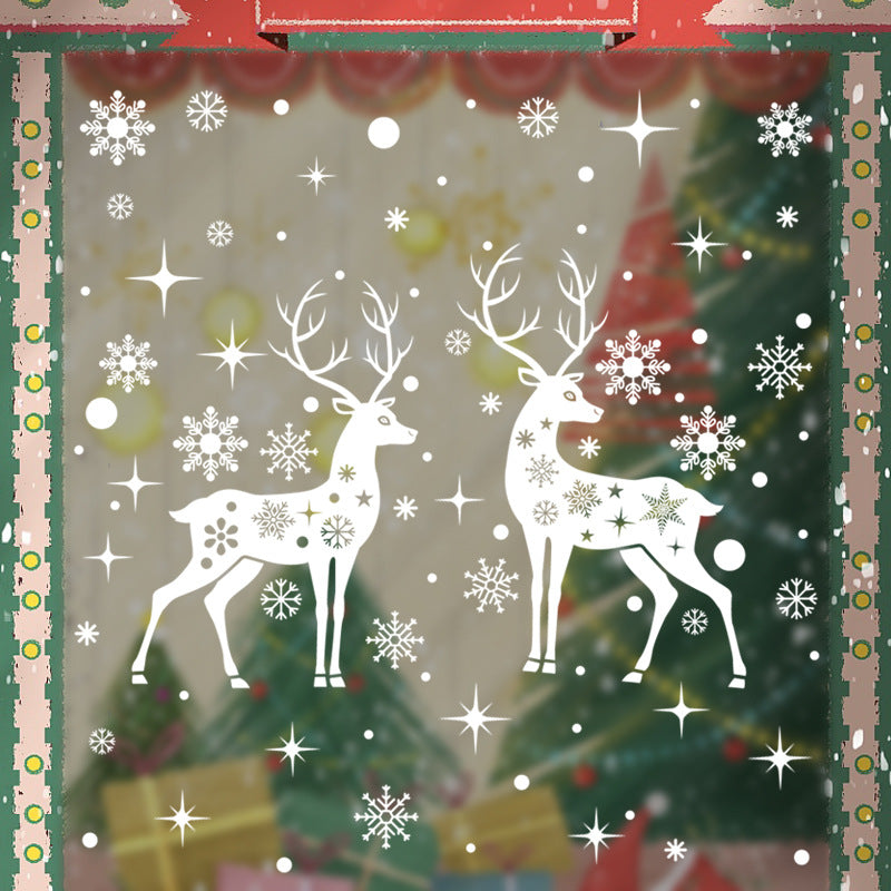 Christmas Elk Window Stickers - Snowflake Holiday Decor for Windows