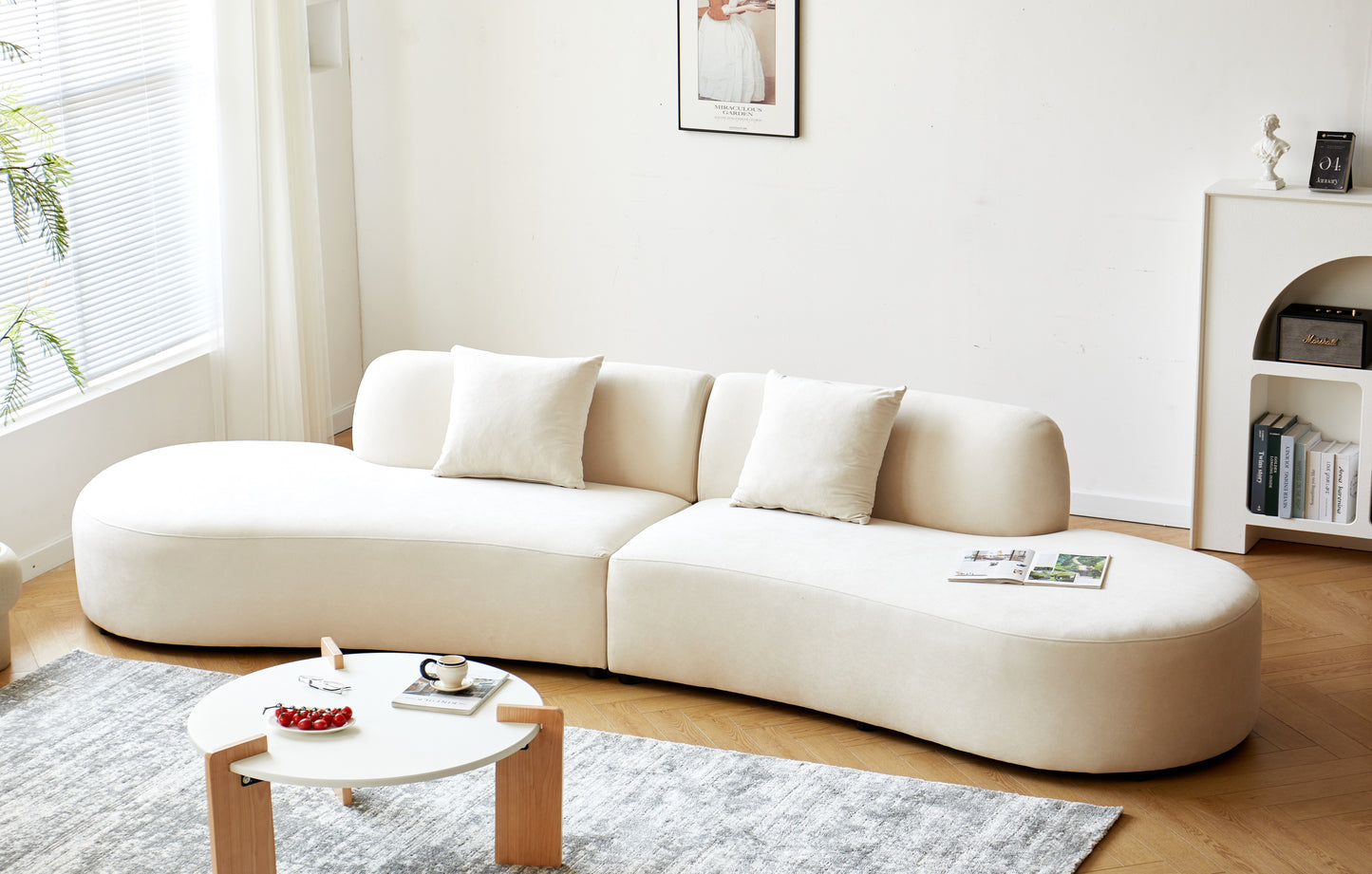 132 Curved Sofa With Throw Pillows, 6 Seater Luxury Velvet Couch Half