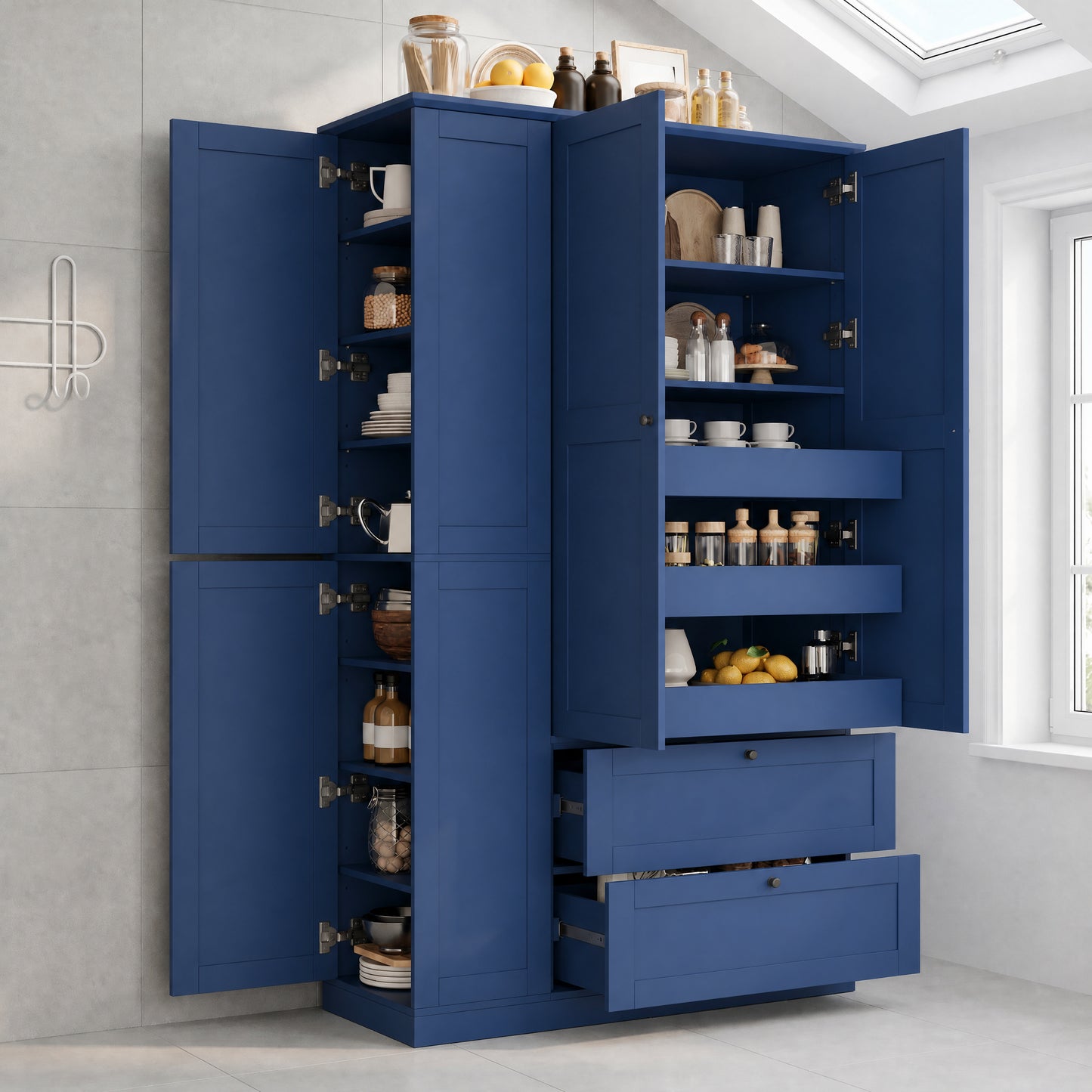 73.6" Tall Farmhouse Kitchen Pantry Cabinet - Blue