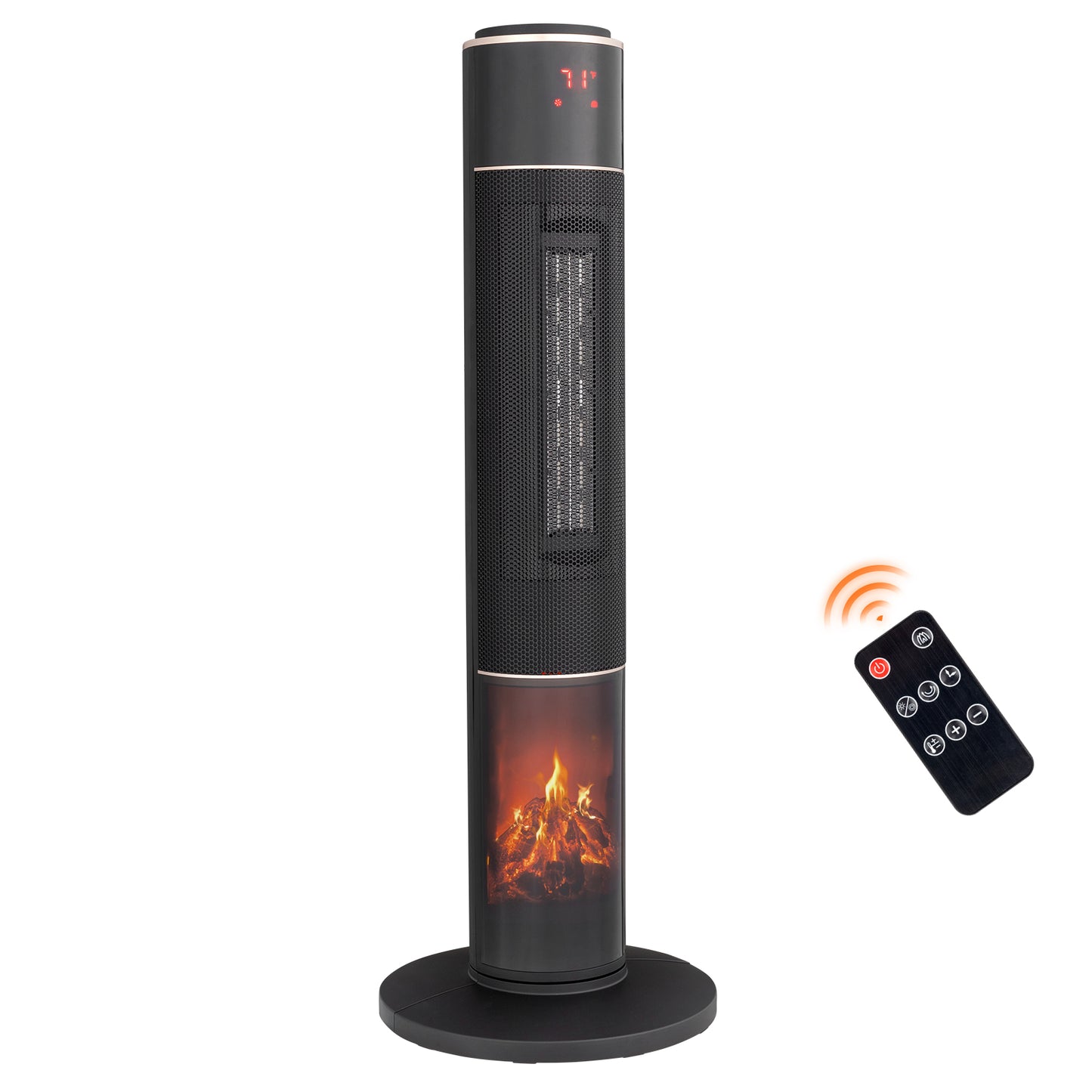 32inch Tower Space Heater with 3D Flame Effect, 1500W Portable Electric Heater with Thermostat, Oscillation, Timer & Remote