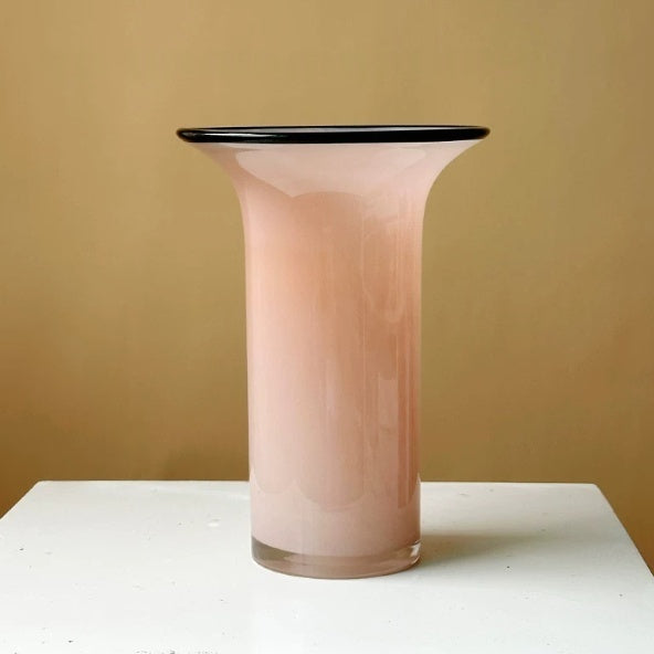 Modern Pink Glass Vase - Minimalist Open Mouth Home Decor