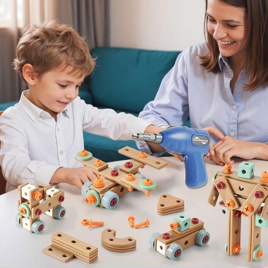 126-Piece Wooden Building & Tool Set for Kids - STEM Educational Toys