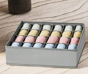 Underwear Storage Box Gray 24-Grid Organizer for Closet or Drawer