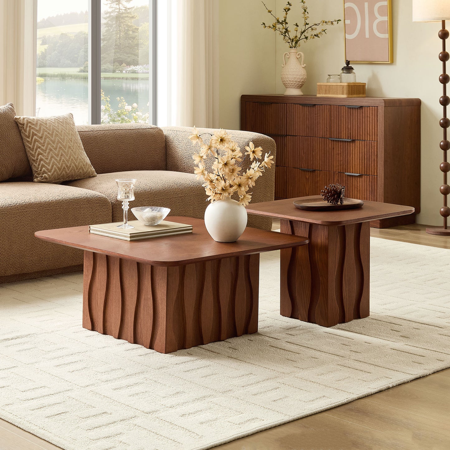 Nesting Square Coffee Table Set - 2-Piece Brown Accent Tables