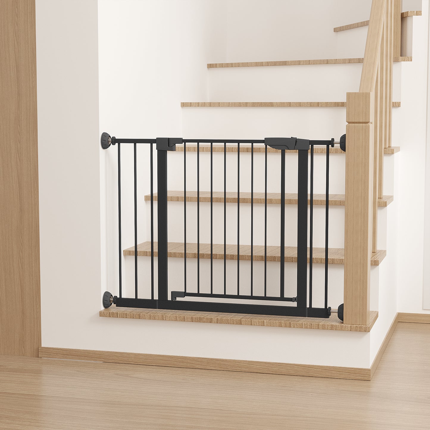 Pressure Mounted Baby Gate with Walk-Through Design - Black