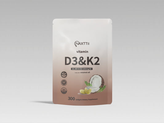 Vitamin D3 + K2 Softgels with Coconut Oil - 300 Capsules for Bone & Heart