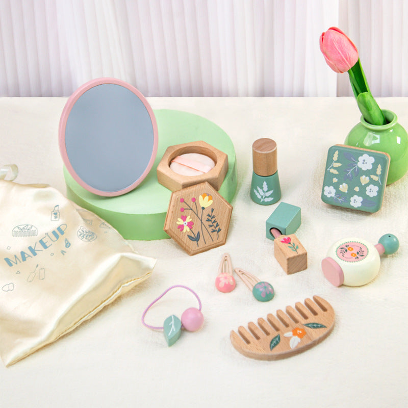 Kids' Playhouse Makeup Toy Set with Green Cosmetic Bag - Pretend Play