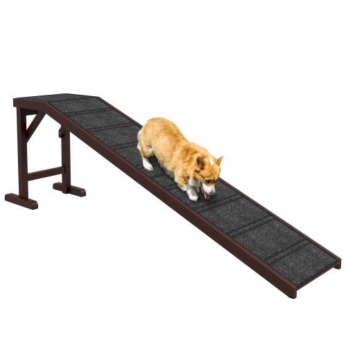 Dog Ramp for Bed with Non-Slip Carpet & Top Platform - Brown, 74 x 16 x 25