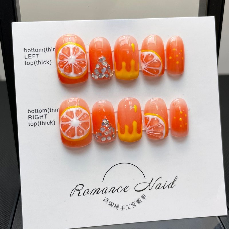 Hand-Painted Jelly Nail Stickers - Orange