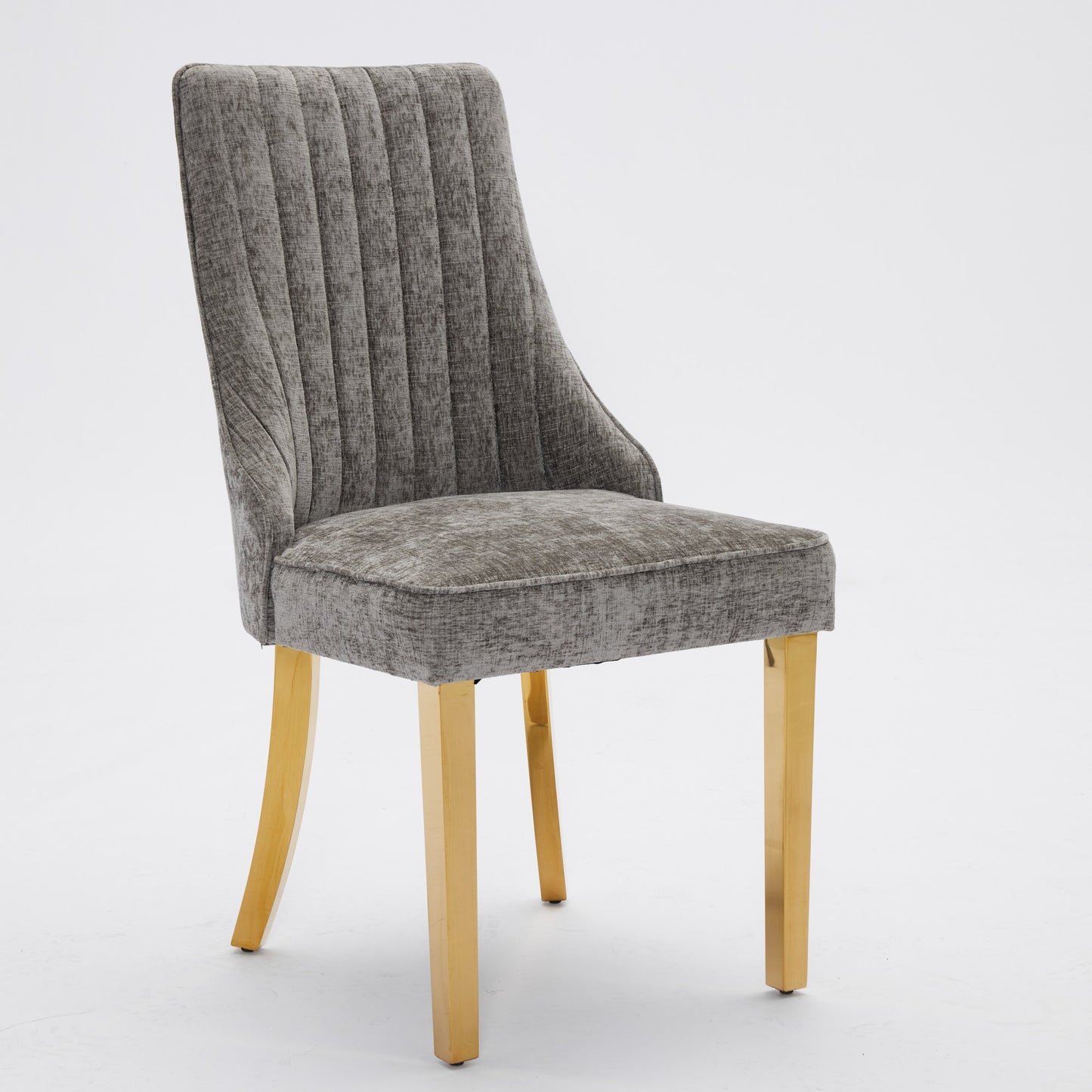 Gray Chenille Dining Chairs Set of 2 with Golden Legs