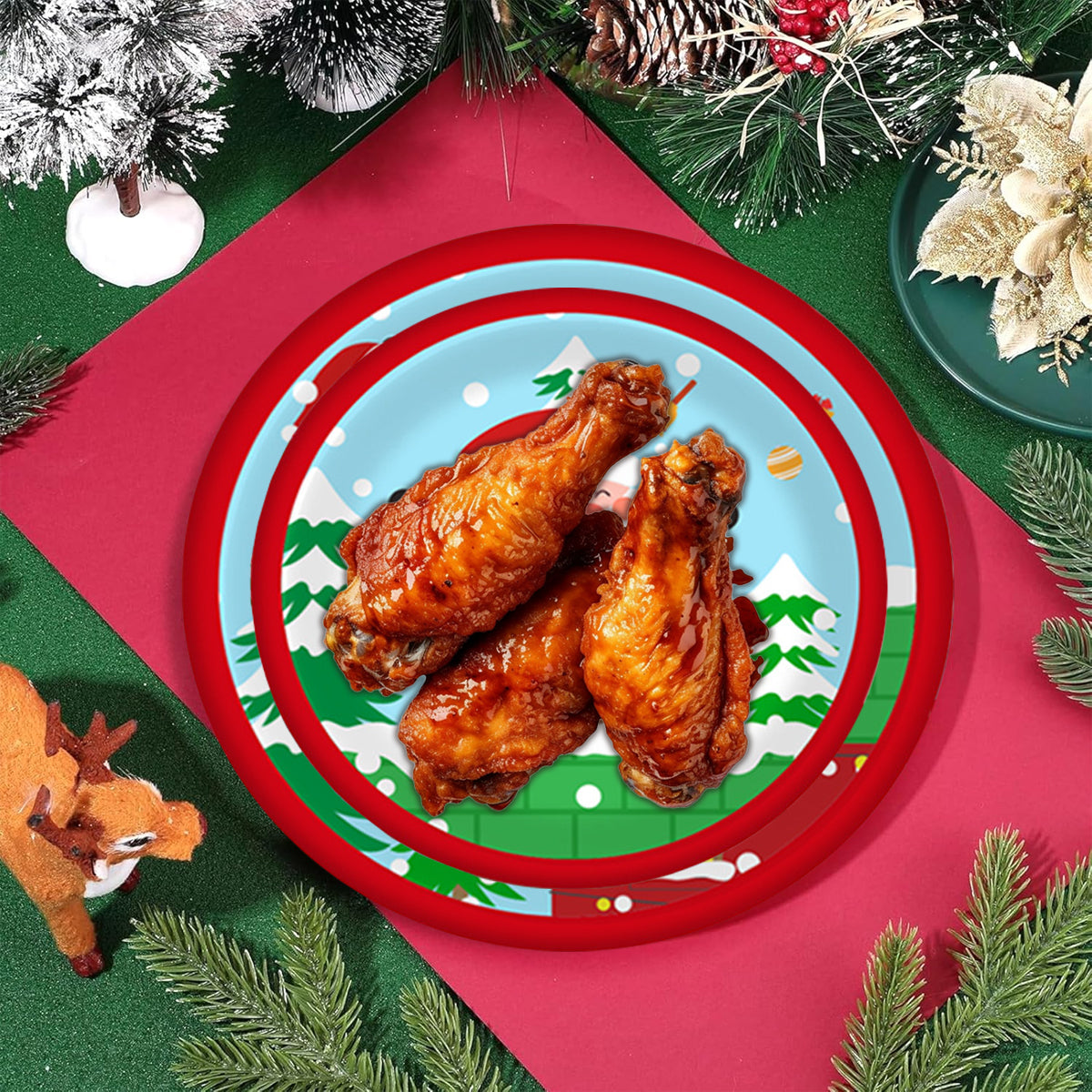 Christmas Paper Plates and Cups Set for 10 Guests - Santa & Elk
