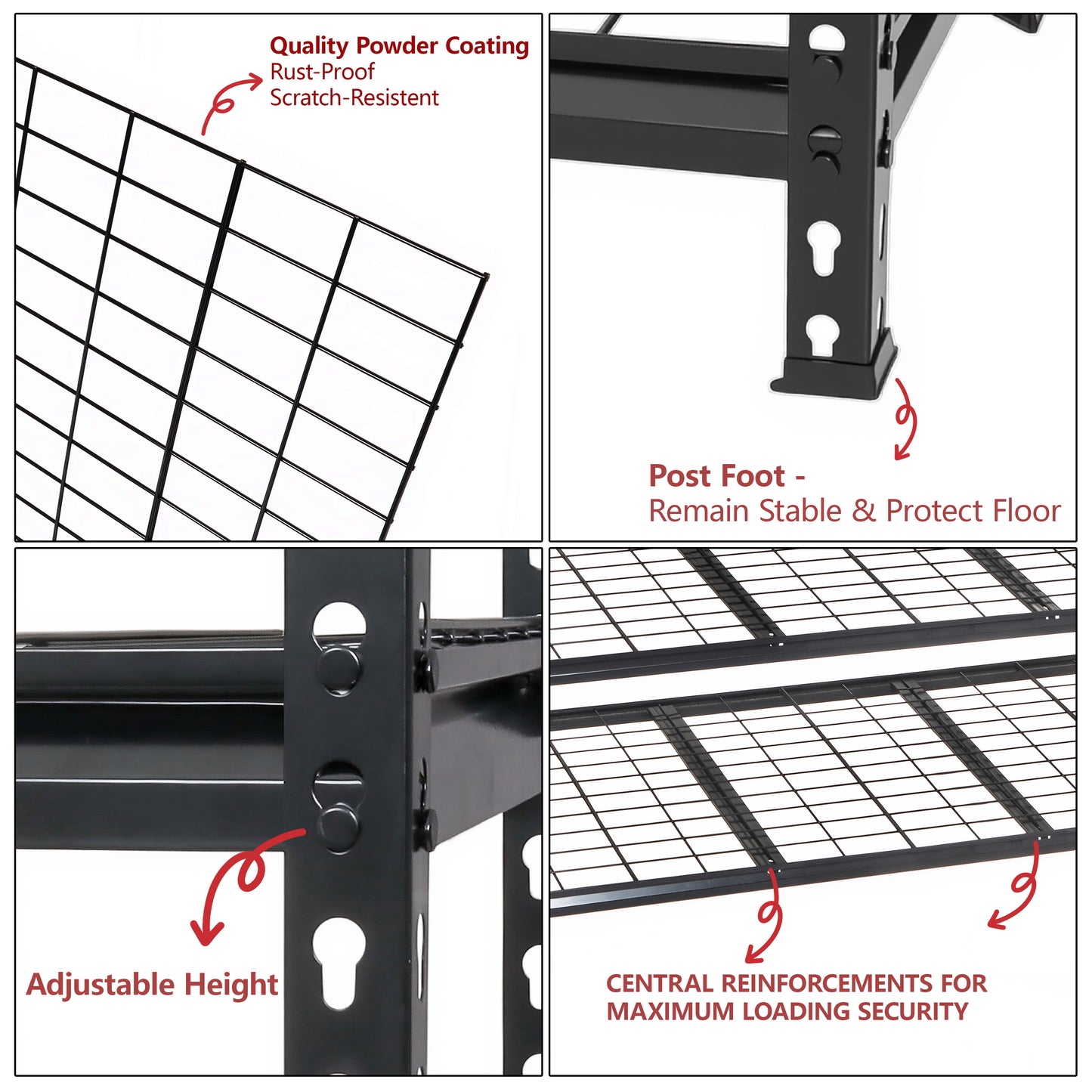 Heavy Duty 5-Tier Metal Shelving Unit - Adjustable 4000 lbs Capacity, Black