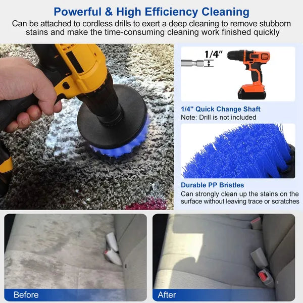 3-Piece Power Drill Scrubber Brush Set for Car, Tile, Wall, Carpet Cleaning