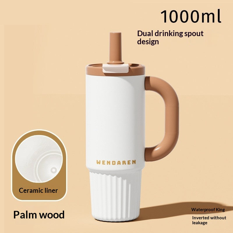 Large Capacity Thermal Insulation Cup with Straw - Stainless Steel Travel Mug