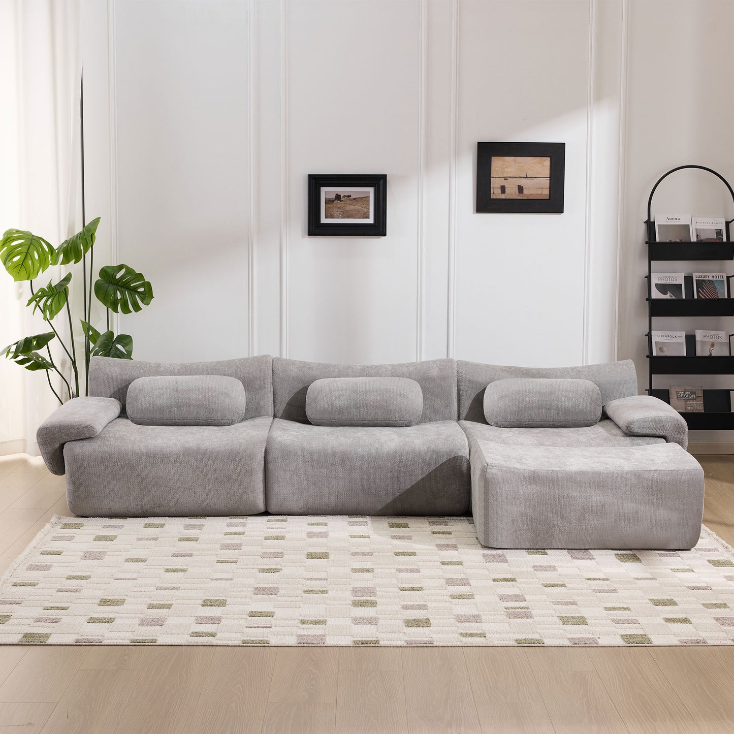 Modular Chenille Armchair with 3 Pillows - Extra-Large Grey Sofa