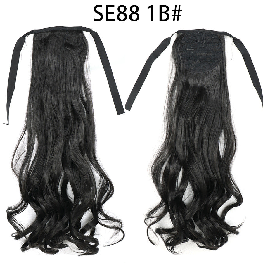 Long Chemical Fiber Wig with Bow Tie Strap - High Temp Silk Hair Extension