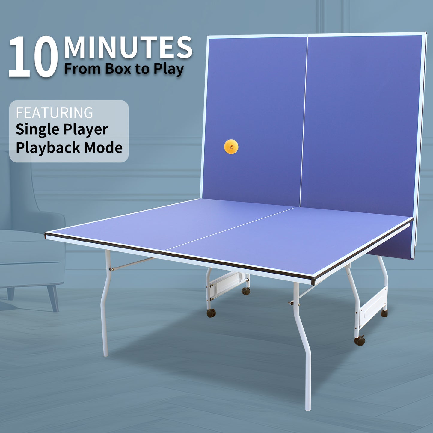 9ft Mid-Size Foldable Ping Pong Table Set - Blue with Paddles & Balls