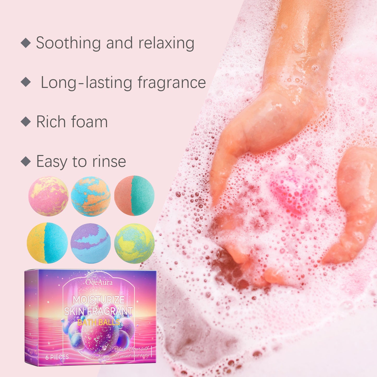 6-Piece Natural Essential Oil Bath Bomb Gift Set for Relaxing Spa