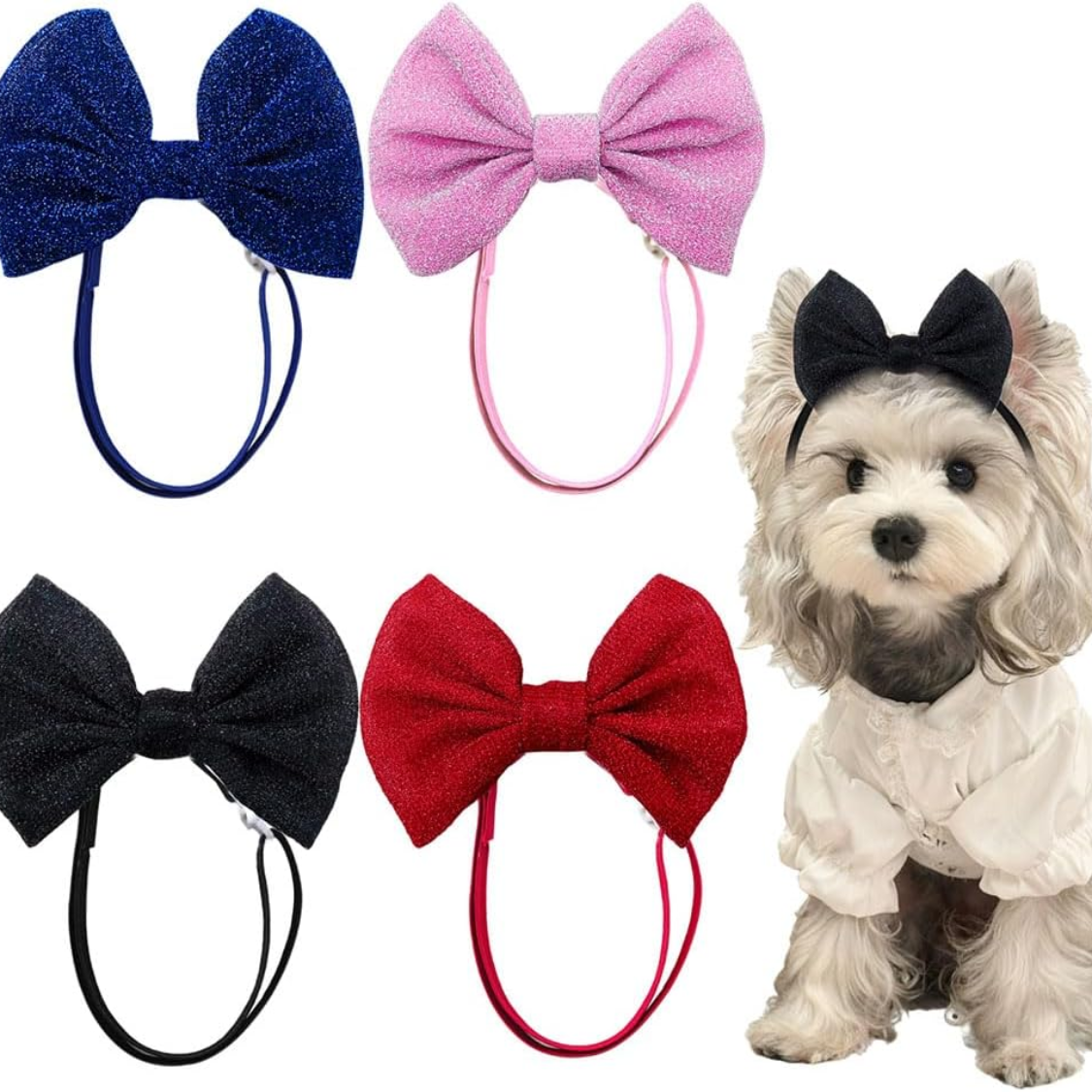 Dog Hair Bow Headbands Set - Adjustable Pet Hair Accessories for Small & Medium Dogs