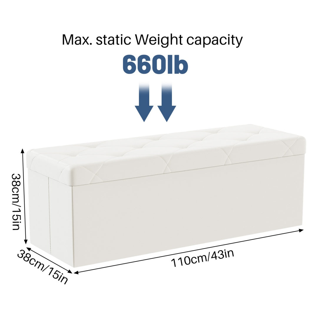 43-Inch Foldable Storage Bench with 660 lbs Capacity - Beige PVC