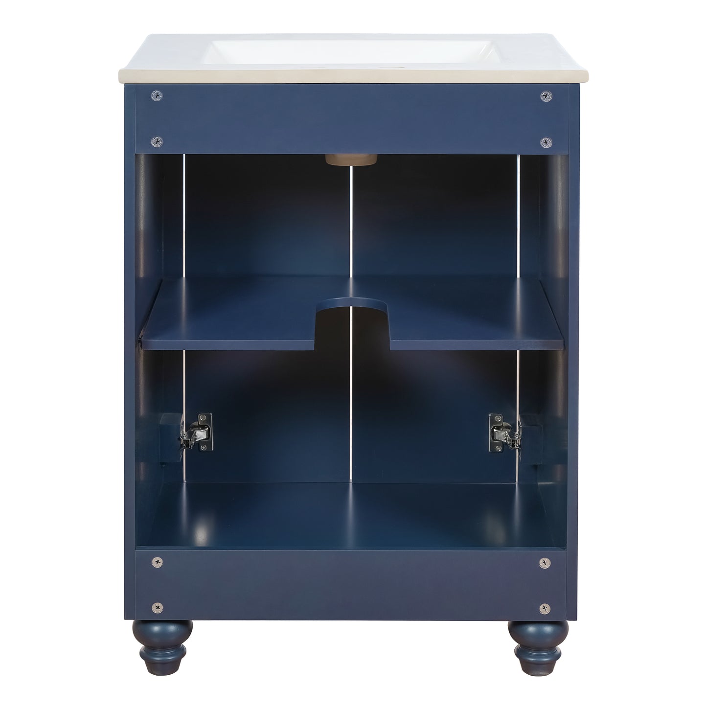 24" Blue Modern Bathroom Vanity with Ornate Design & Soft-Close Hinges