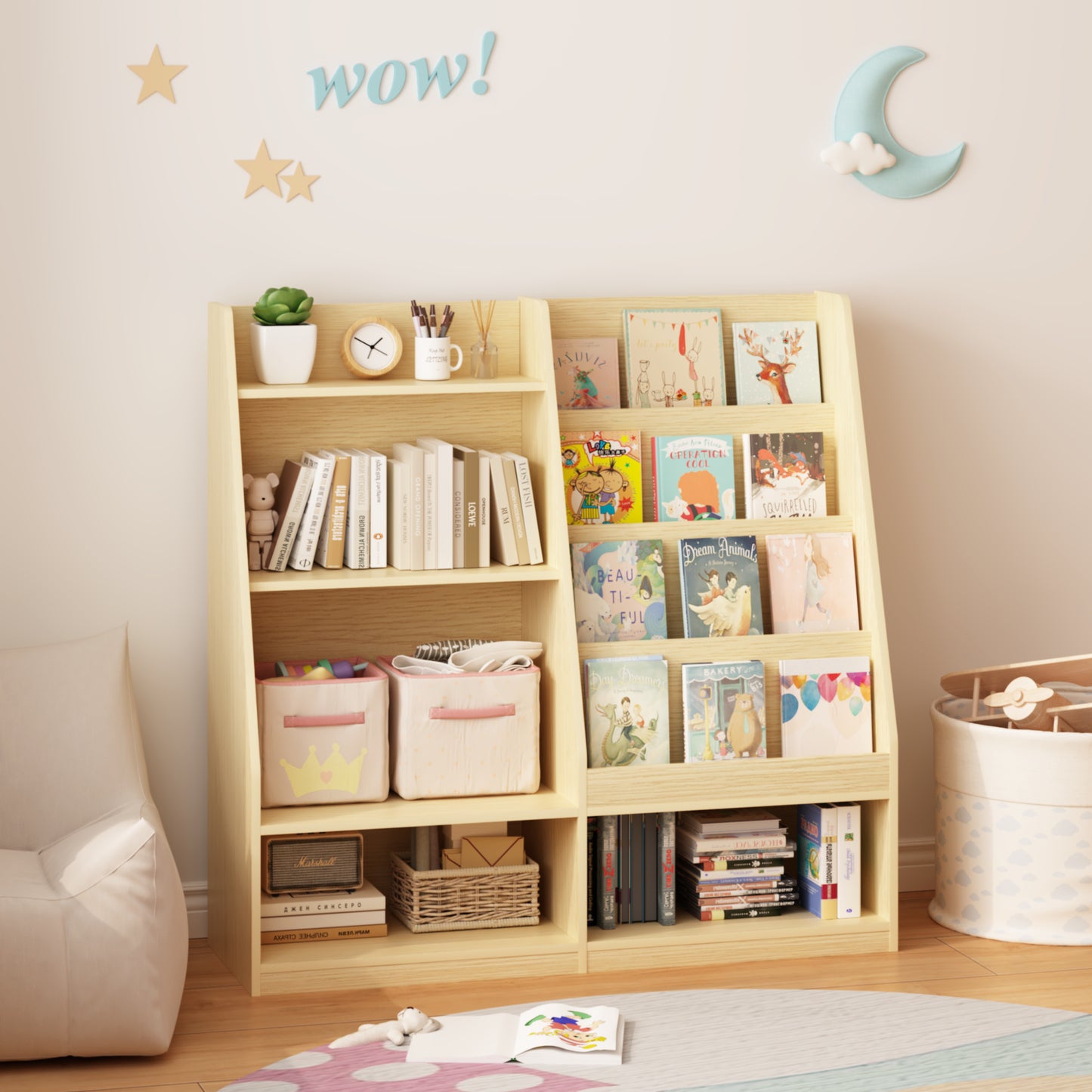 Kids Bookshelf And Toy Storage Organizer, Multifunctional 4 Tier