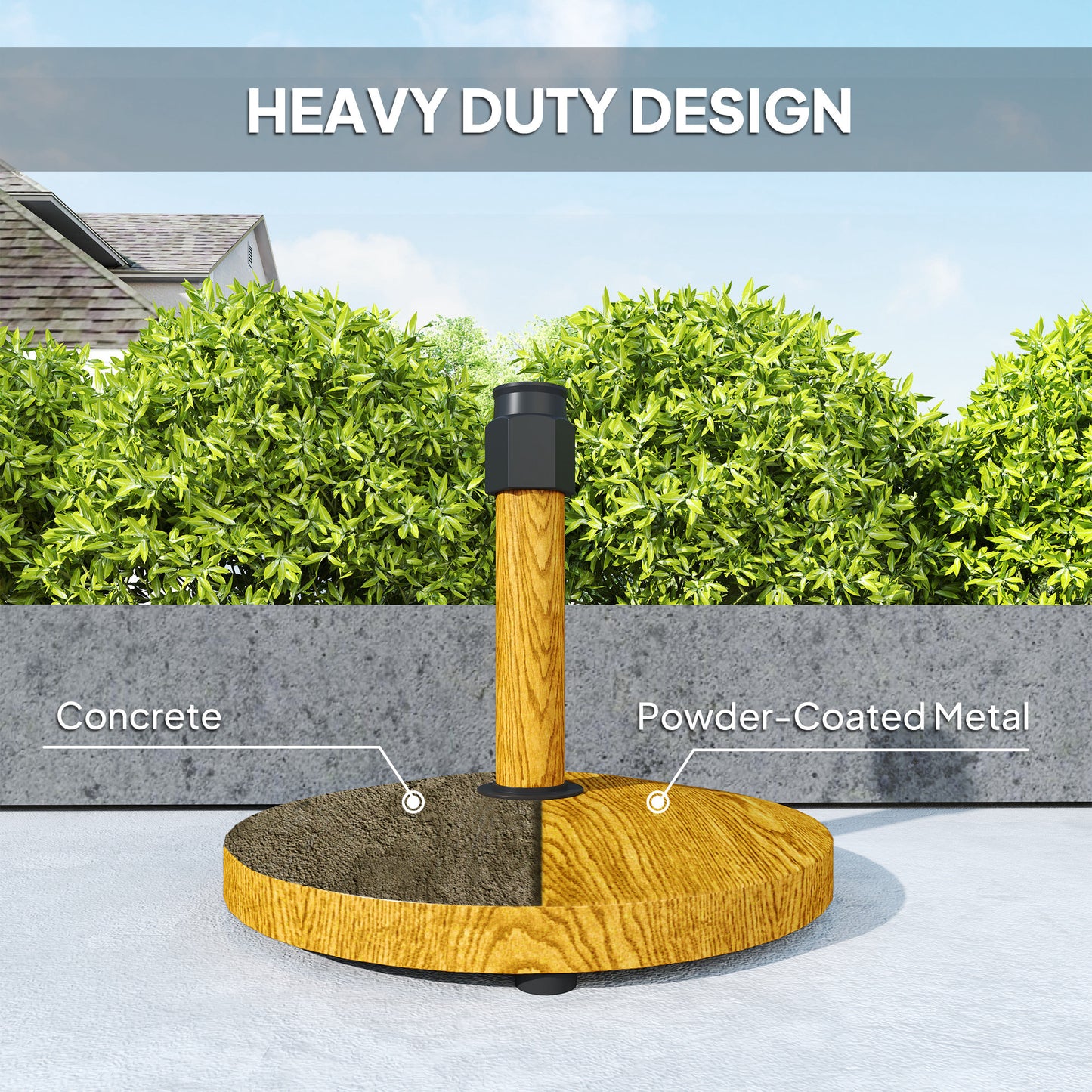 Heavy Duty Patio Umbrella Base Stand with Adjustable Pads - Natural Wood