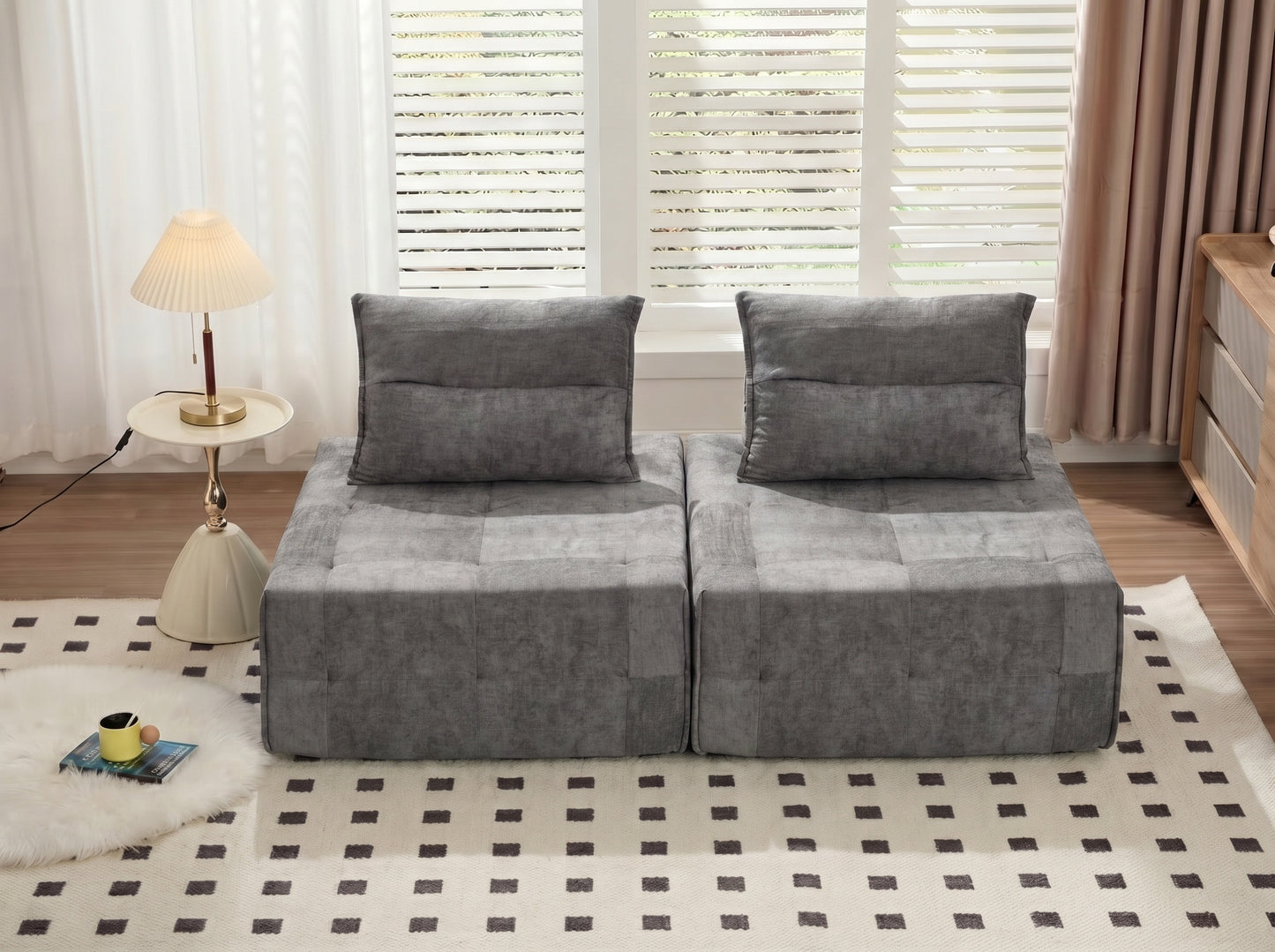 Modular Sectional Sofa with Adjustable Backrest - Grey