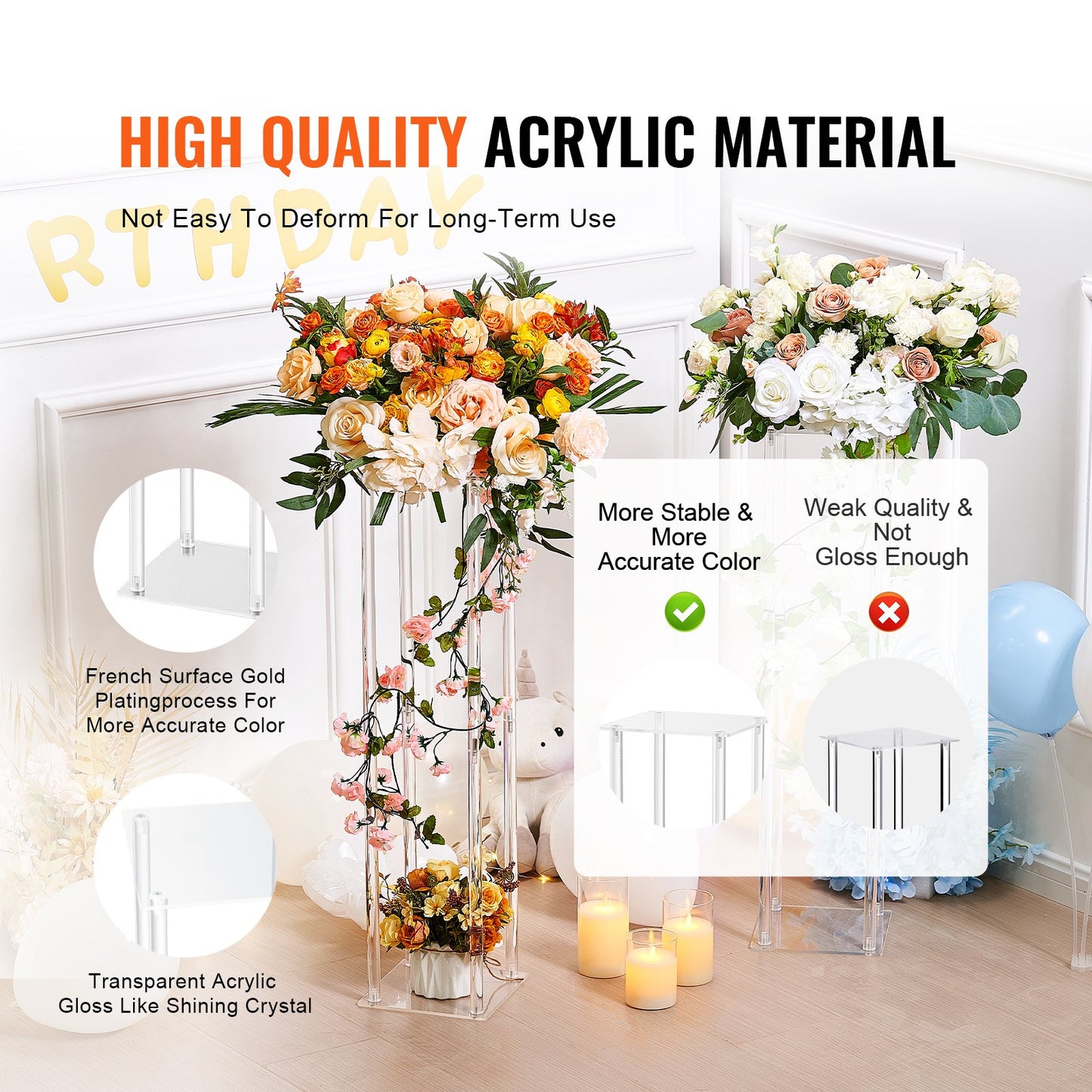 High Wedding Flower Stand 31.5 Inch Acrylic Vase Column Set - Metal Finish