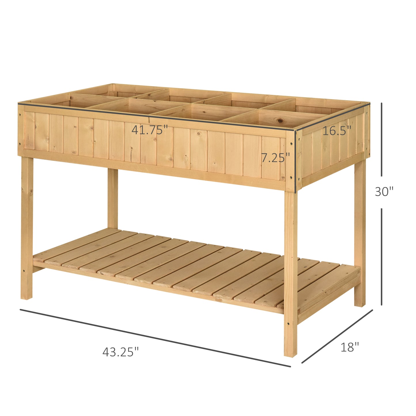Raised Garden Bed with 8 Plant Pockets & Shelf - Wooden Elevated Planter Box for Herbs Vegetables Flowers
