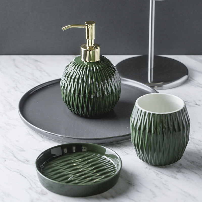 Ceramic Bathroom Mouthwash Cup Set with Embossed Hotel Style - Multiple Colors