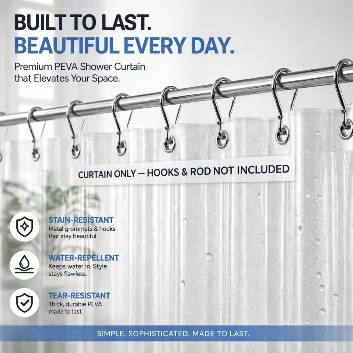 Crystal Clear PEVA Shower Curtain Liner - Waterproof & Odor-Free