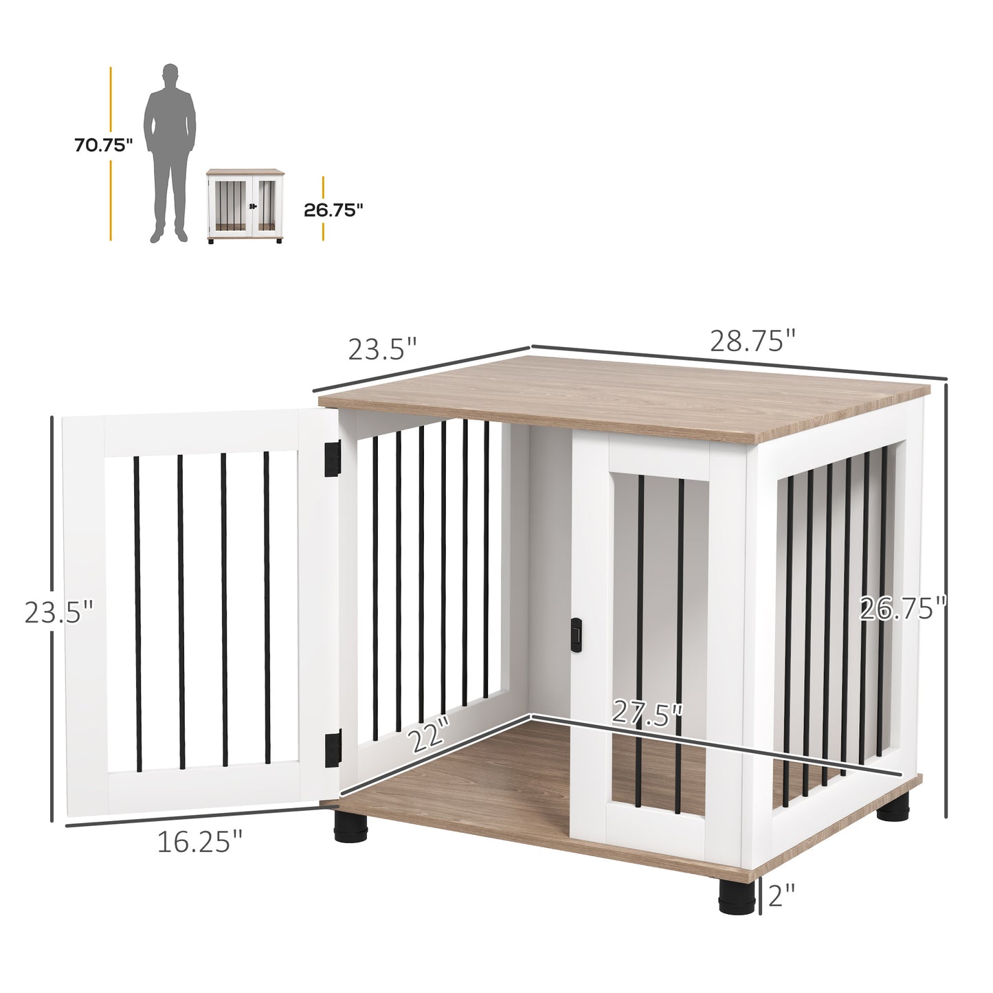 Dog Crate Side Table - Indoor Kennel with Lockable Door - Walnut Brown
