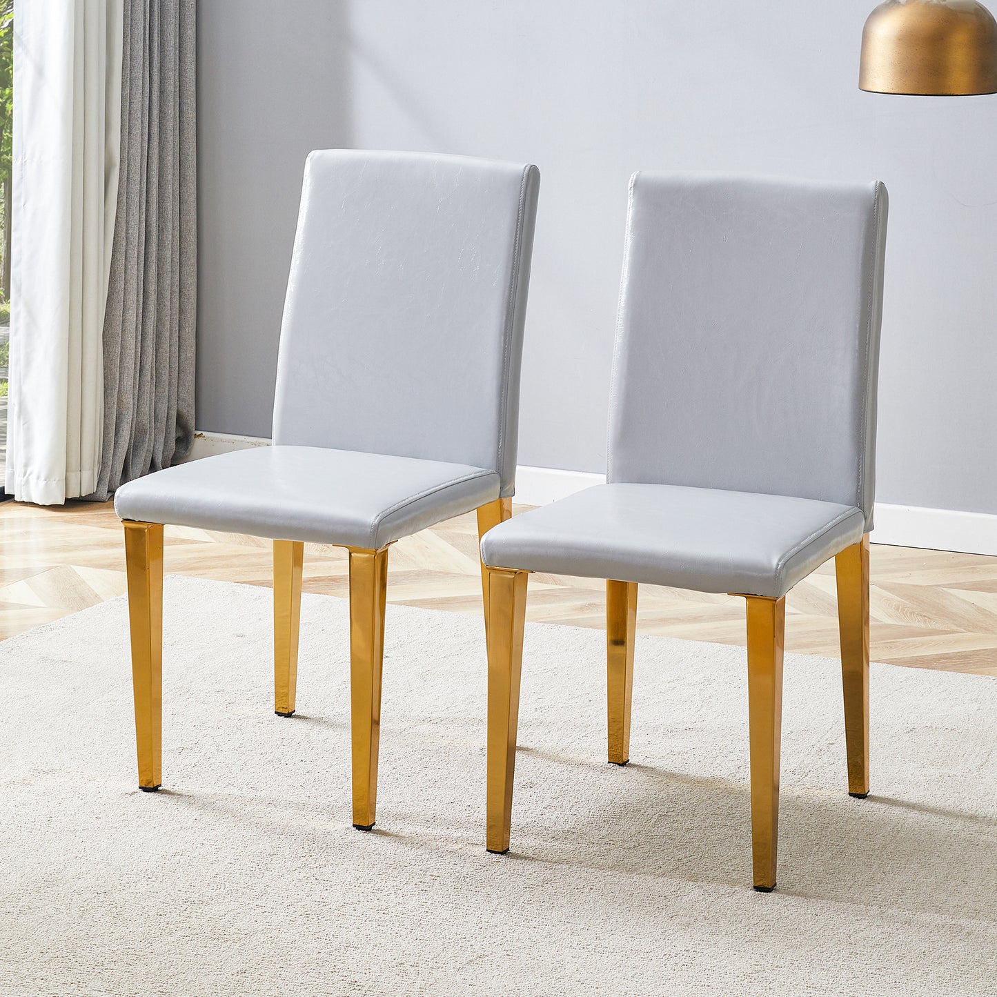 Set Of 2 Light Gray PU Dining Chairs,35.4in High, 18.5in Ergonomic
