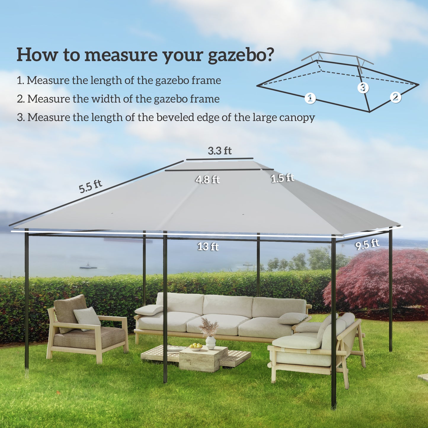 Replacement Canopy for 10' x 13' Gazebo - Light Gray