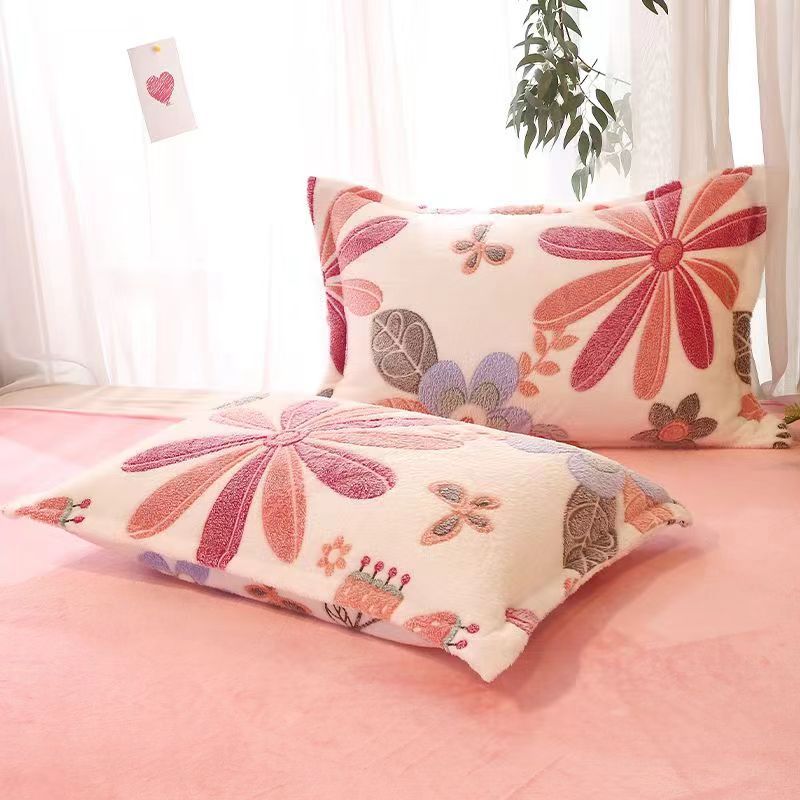 Fleece-Lined Double-Sided Winter Pillowcase - Coral Fleece, 48x74cm, Multiple Styles